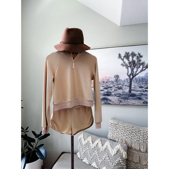 Girl on the Go nude 2pc lounge athletic track jacket + shortie shorts set - Picture 4 of 8